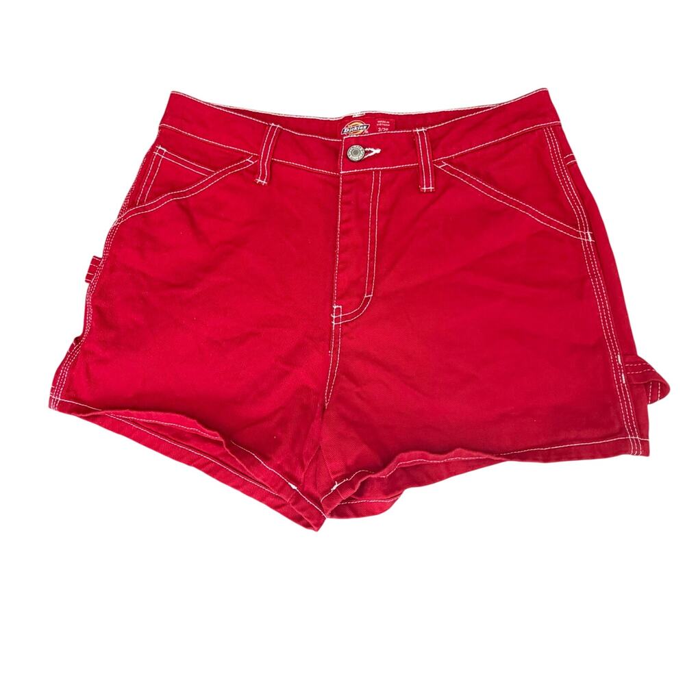 Dickies Red Carpenter Shorts with White Stitching